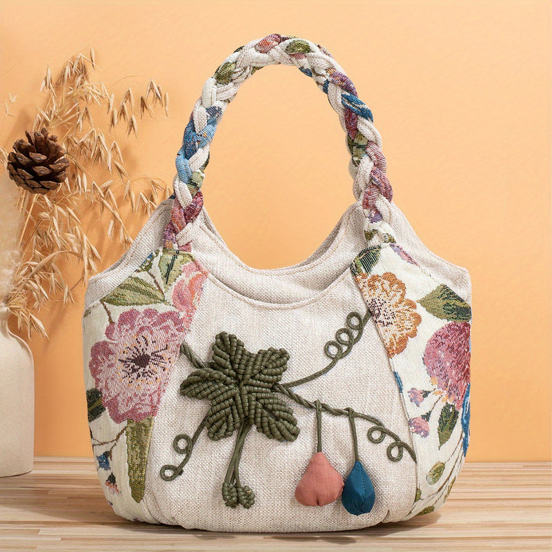 Boho Torebka na Ramię z Kwiatowym Motywem