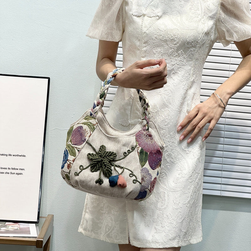 Boho Torebka na Ramię z Kwiatowym Motywem