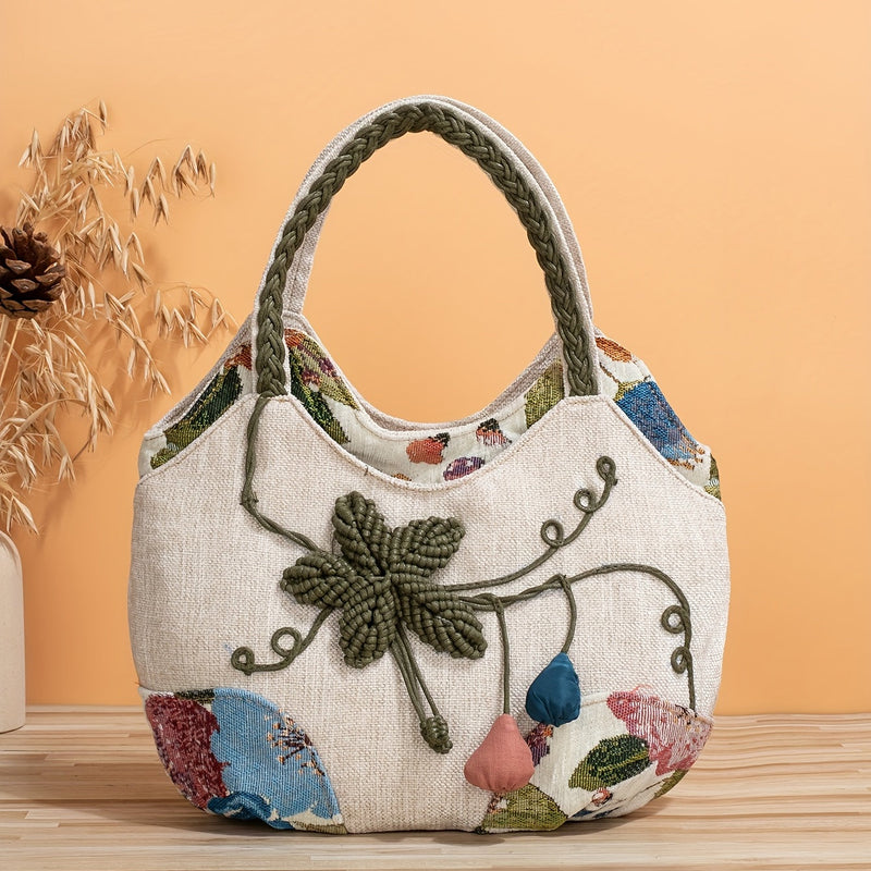 Boho Torebka na Ramię z Kwiatowym Motywem
