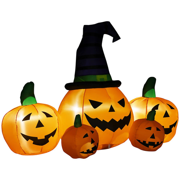 Nadmuchiwane dynie Halloween z kapeluszem czarownicy — duża dekoracja ogrodowa LED (180 cm)