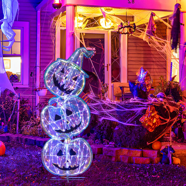 Podświetlana dekoracja Halloween z dyniami — wysoka ozdoba LED do ogrodu i domu (105 cm)