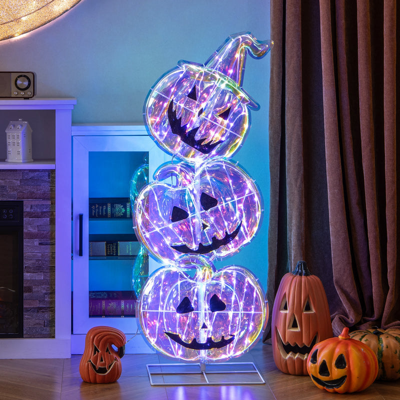 Podświetlana dekoracja Halloween z dyniami — wysoka ozdoba LED do ogrodu i domu (105 cm)