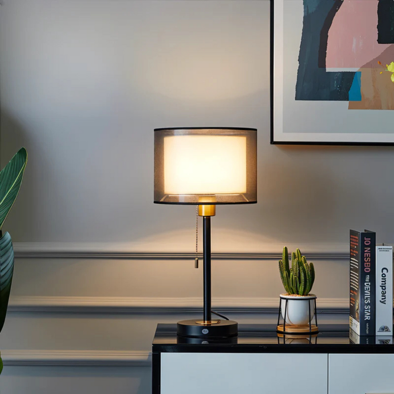 Lampa Stołowa z Podwójnym Abażurem Materiałowym