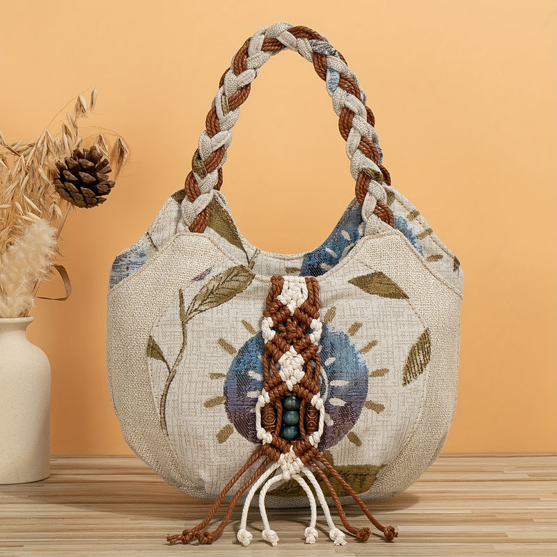 Boho Torebka na Ramię z Kwiatowym Motywem