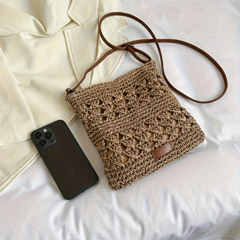Stylowa Torba Crossbody z Plecionego Papieru i Juty