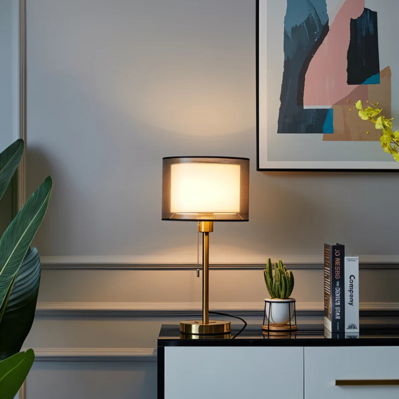 Lampa Stołowa z Podwójnym Abażurem Materiałowym