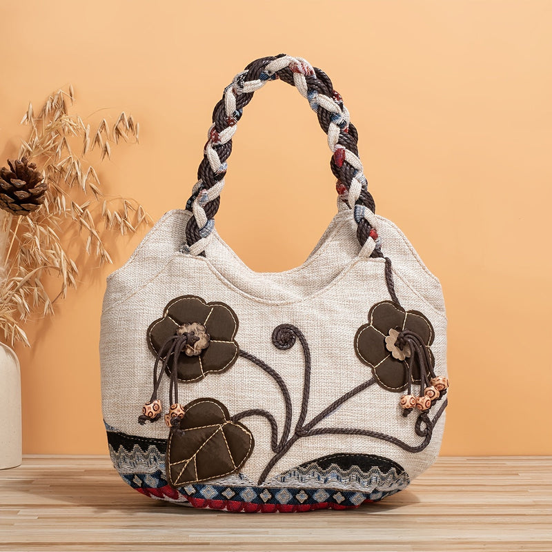 Boho Torebka na Ramię z Kwiatowym Motywem
