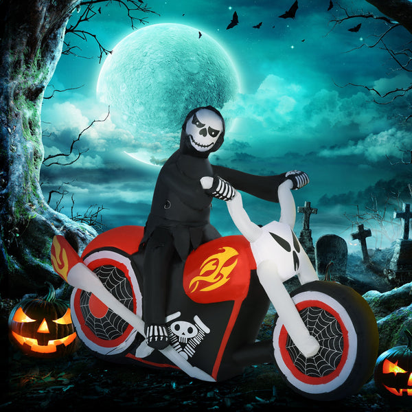 Nadmuchiwany jeździec Halloween — upiorna dekoracja LED z motocyklem (180×55×120 cm)