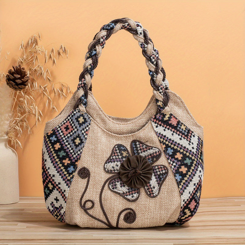 Boho Torebka na Ramię z Kwiatowym Motywem