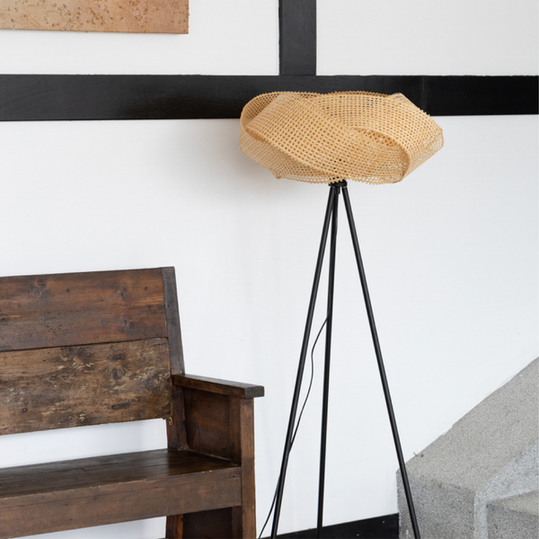 Bambusowa Lampa Podłogowa z Lniany Abażurem – Minimalistyczna Lampa Stojąca do Czytania i Salonu 0