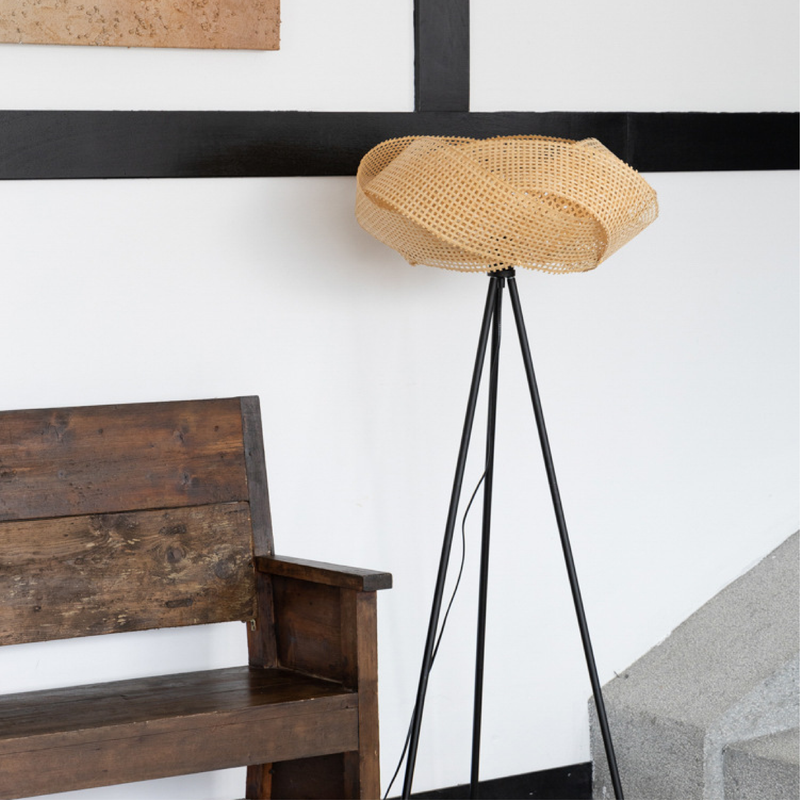 Bambusowa Lampa Podłogowa z Lniany Abażurem – Minimalistyczna Lampa Stojąca do Czytania i Salonu 0