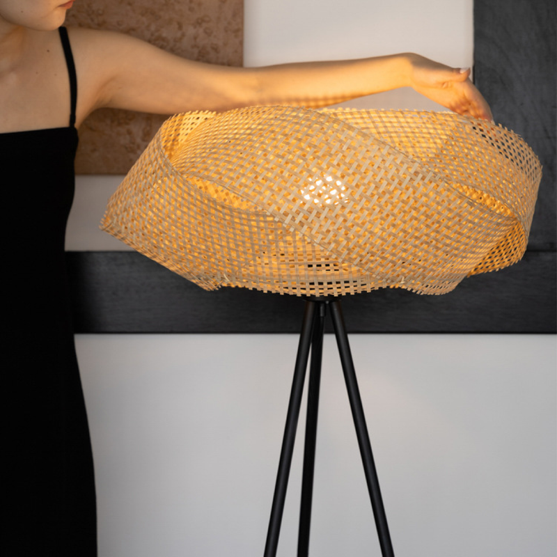 Bambusowa Lampa Podłogowa z Lniany Abażurem – Minimalistyczna Lampa Stojąca do Czytania i Salonu 3