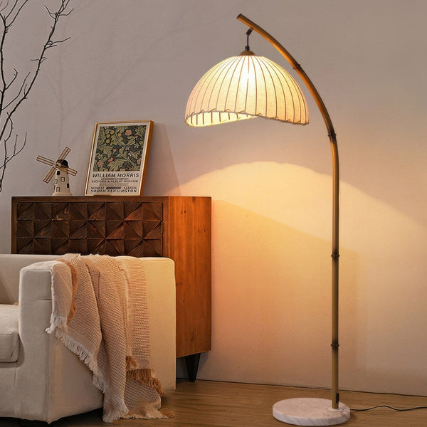 Bambusowa Lampa Podłogowa z Plisowanym Dachem do Czytania – Nowoczesny Design do Salonu i Sypialni, 160 cm 0