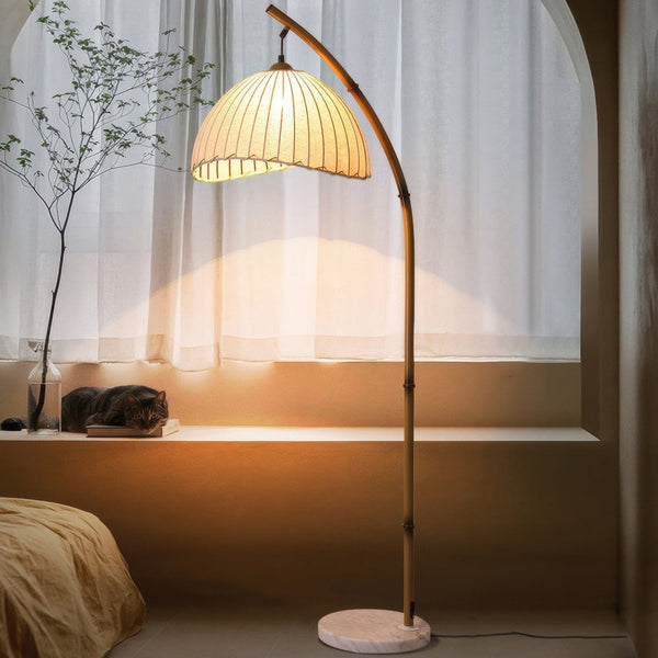 Bambusowa Lampa Podłogowa z Plisowanym Dachem do Czytania – Nowoczesny Design do Salonu i Sypialni, 160 cm 1