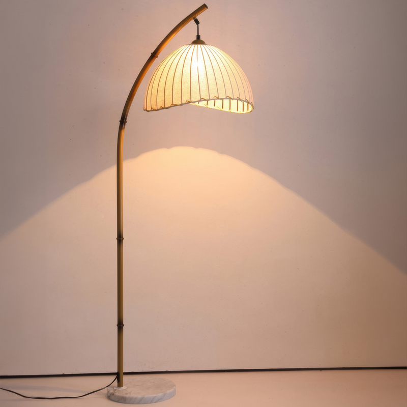 Bambusowa Lampa Podłogowa z Plisowanym Dachem do Czytania – Nowoczesny Design do Salonu i Sypialni, 160 cm 3