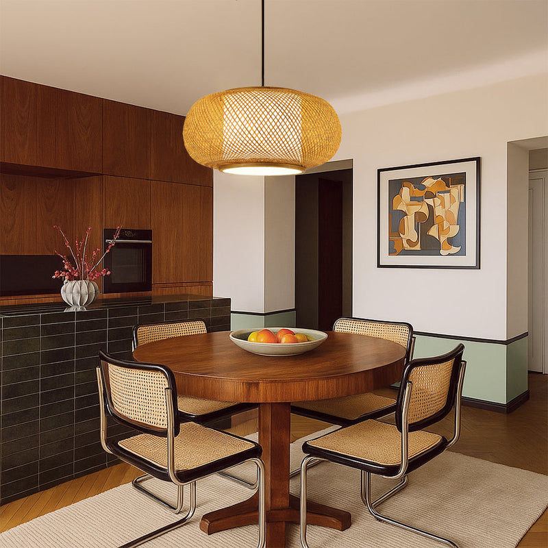 Bambusowa Lampa Wisząca z Regulacją Wysokości – Nowoczesna Lampa do Salonu i Jadalni, Miękkie Światło LED 2