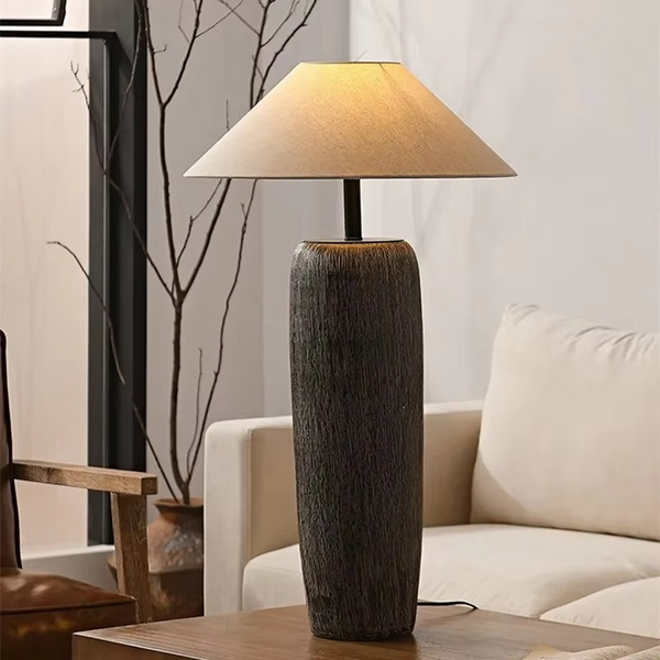 Ceramiczna Lampa Podłogowa z Tkaninowym Abażurem – Nowoczesna Lampa Stojąca do Czytania, Wysokość 80 cm, Idealna do Salonu i Sypialni 0