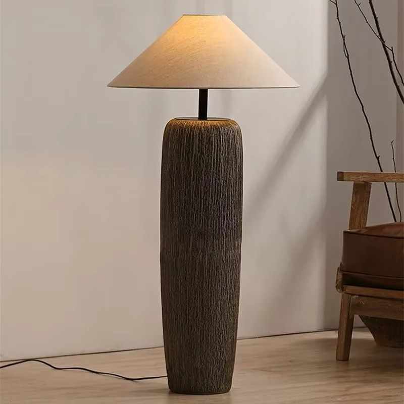 Ceramiczna Lampa Podłogowa z Tkaninowym Abażurem – Nowoczesna Lampa Stojąca do Czytania, Wysokość 80 cm, Idealna do Salonu i Sypialni 2
