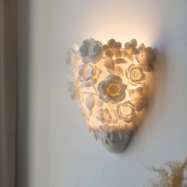 Ceramiczna Lampa Ścienna Kinkiet z Kwiatami, Elegancka Lampka Nocna do Sypialni i Salonu, Ciepłe Światło 3000K, 35 cm 0