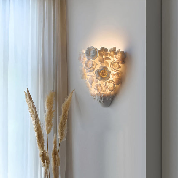 Ceramiczna Lampa Ścienna Kinkiet z Kwiatami, Elegancka Lampka Nocna do Sypialni i Salonu, Ciepłe Światło 3000K, 35 cm 1