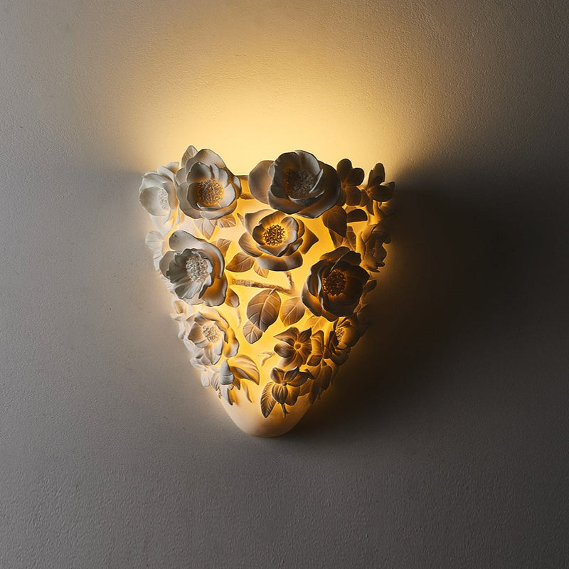 Ceramiczna Lampa Ścienna Kinkiet z Kwiatami, Elegancka Lampka Nocna do Sypialni i Salonu, Ciepłe Światło 3000K, 35 cm 3