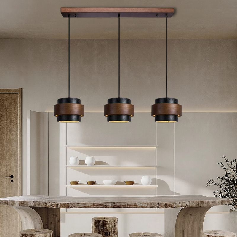 Czarna Lampa Wisząca Trawertynowa z 3 Głów - Nowoczesna Lampa do Salonu i Jadalni, Idealna Nadzór Nad Stół, LED 2