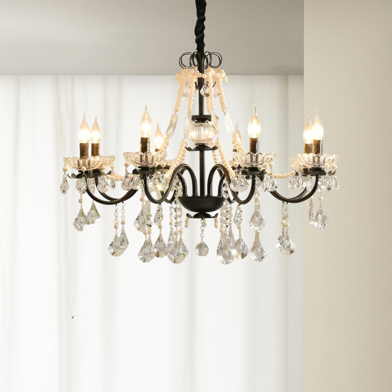 Czarny Kryształowy Żyrandol do Salonu z Metalową Ramą – Elegancki Akcent do Wnętrz, 65 cm 2