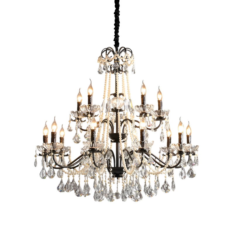 Czarny Kryształowy Żyrandol do Salonu z Metalową Ramą – Elegancki Akcent do Wnętrz, 65 cm 6