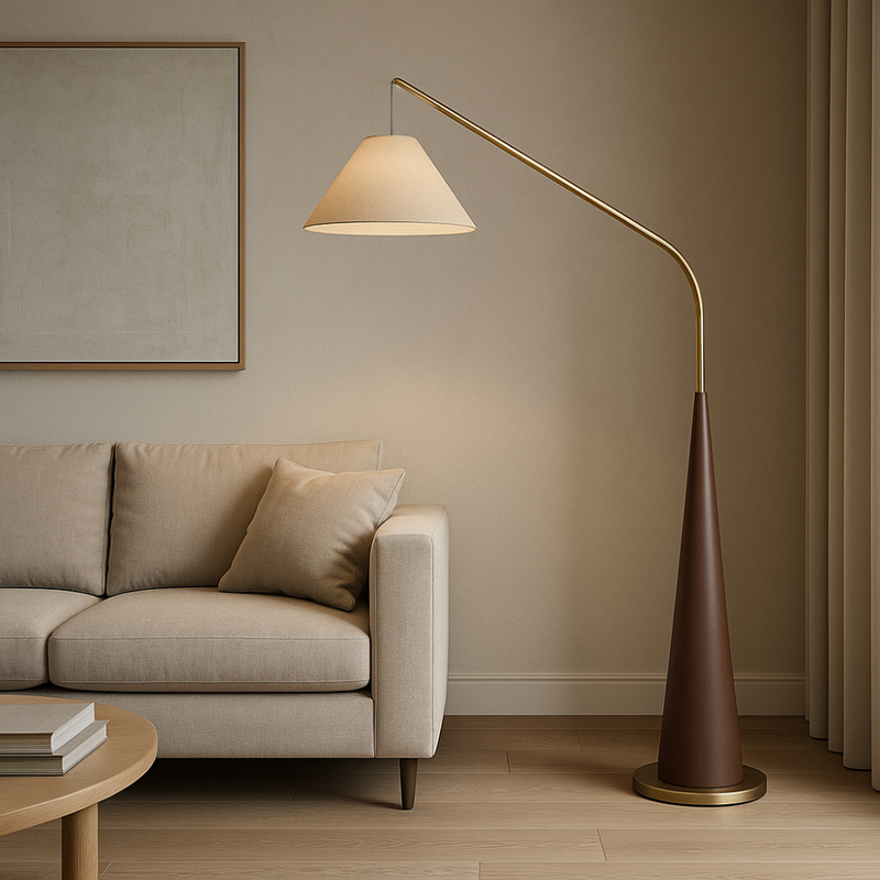 Drewniana Lampa Podłogowa LED w Stylu Skandynawskim – Zakrzywiona Rama do Jadalni i Salonu, 150cm Wysokości 3