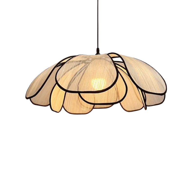 Drewniana Lampa Wisząca z Kwiatowym Wzorem – Regulowana Wysokość, Lampa do Salonu, LED, Idealna nad Stół 0