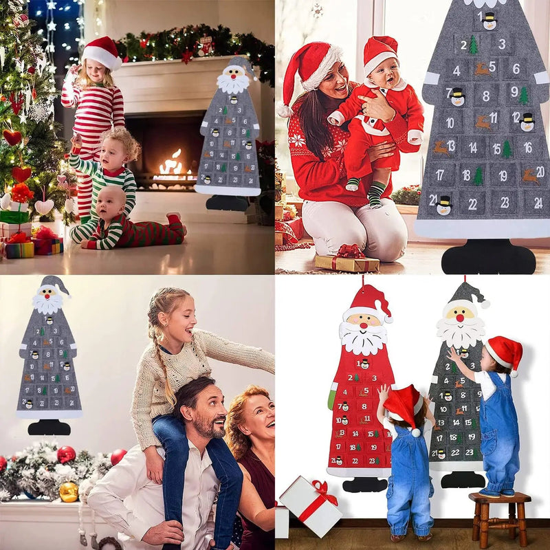 Filcowy kalendarz adwentowy z wizerunkiem Świętego Mikołaja i 24 torbami dla dzieci – kolorowa dekoracja świąteczna 5