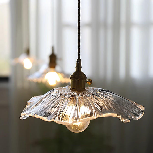 Romantyczna Lampa Wisząca z Kwiatowym Szklanym Abażurem