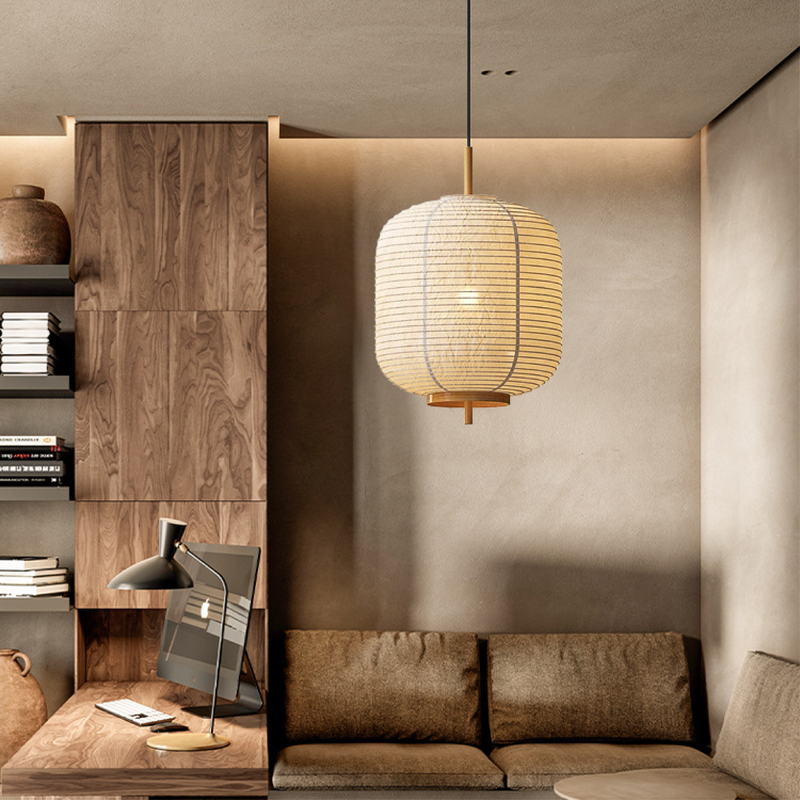 Japońska Lampa Wisząca z Papieru Ryżowego – Minimalistyczne Oświetlenie do Salonu, Ciepłe Światło, Regulowane Zawieszenie 4
