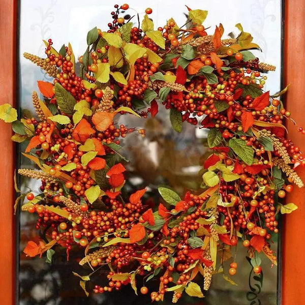 Jesienny Wieniec Drzwiowy z Jagodami i Szyszkami Sosnowymi – Naturalna Dekoracja na Halloween i Święto Dziękczynienia, 40 cm 1