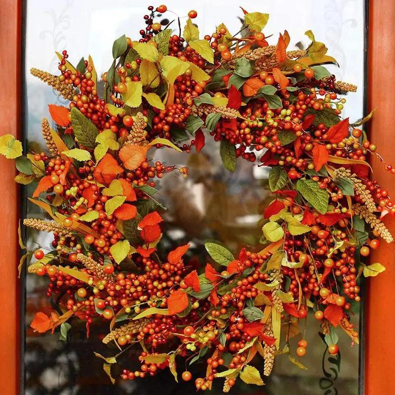 Jesienny Wieniec Drzwiowy z Jagodami i Szyszkami Sosnowymi – Naturalna Dekoracja na Halloween i Święto Dziękczynienia, 40 cm 1