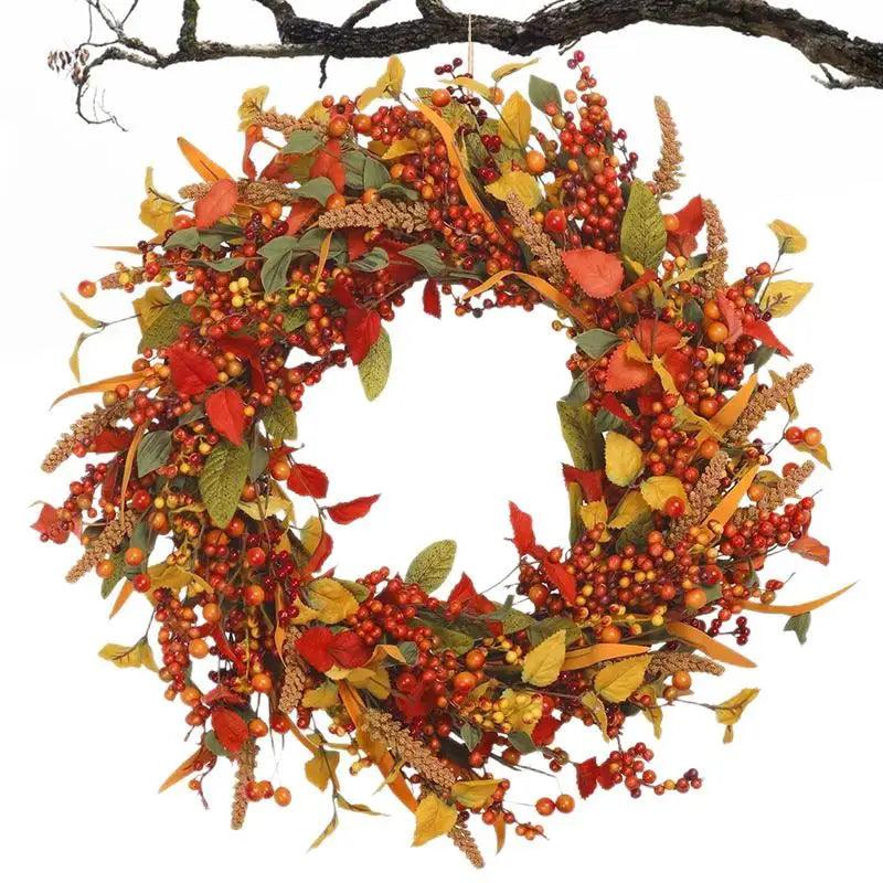 Jesienny Wieniec Drzwiowy z Jagodami i Szyszkami Sosnowymi – Naturalna Dekoracja na Halloween i Święto Dziękczynienia, 40 cm 2