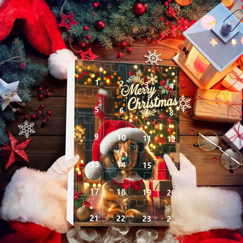 Kalendarz adwentowy z motywem jamnika – 24-dniowe odliczanie i dekoracyjny wzór akrylowy 3