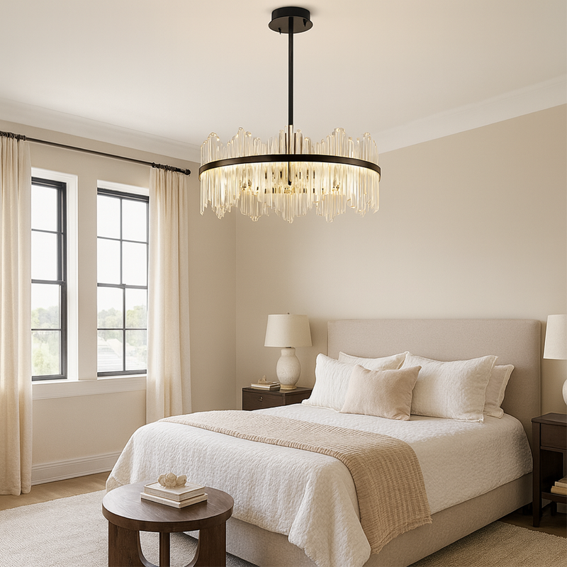 Kryształowy Żyrandol do Salonu w Czarnym Kolorze – Nowoczesny Design LED, Okrągła Rama, Elegancka Dekoracja 2