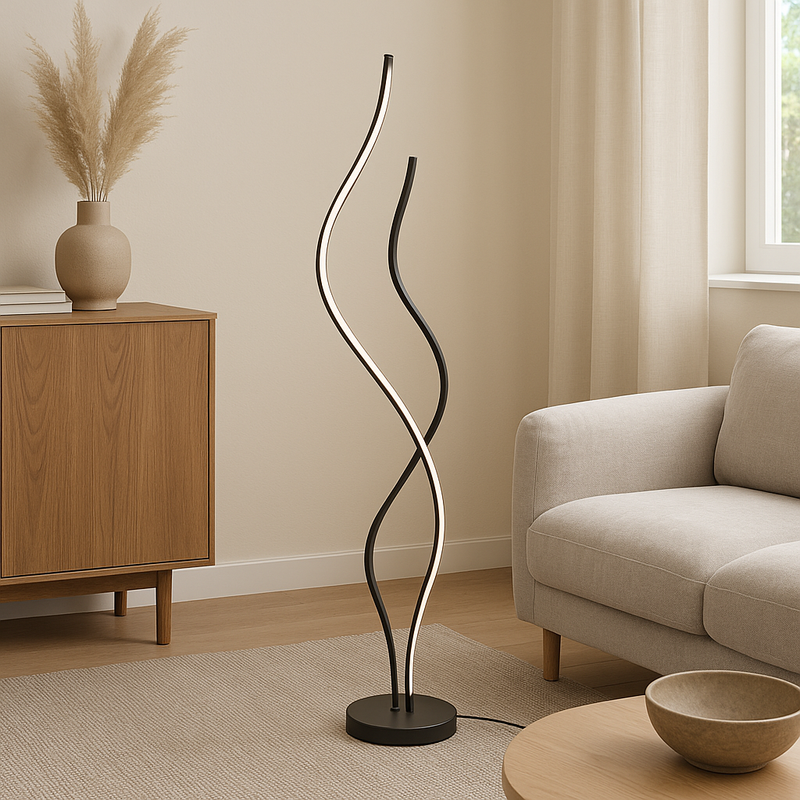 Lampa Podłogowa LED Czarna z Minimalistycznym Designem do Salonu i Sypialni – Lampa Stojąca do Czytania 0