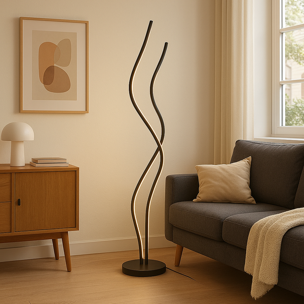 Lampa Podłogowa LED Czarna z Minimalistycznym Designem do Salonu i Sypialni – Lampa Stojąca do Czytania 1