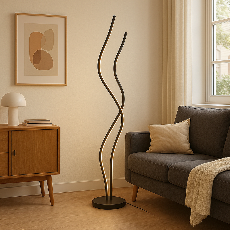 Lampa Podłogowa LED Czarna z Minimalistycznym Designem do Salonu i Sypialni – Lampa Stojąca do Czytania 1