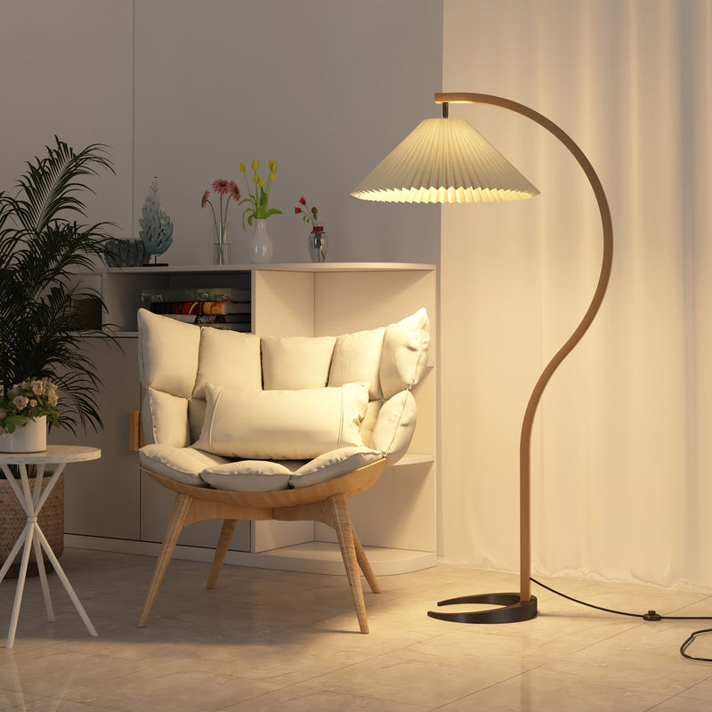Lampa Podłogowa z Drewna Bukowego i Lniany Klosz – Skandynawski Design, Lampa Stojąca do Czytania, 150 cm Wysokości 2