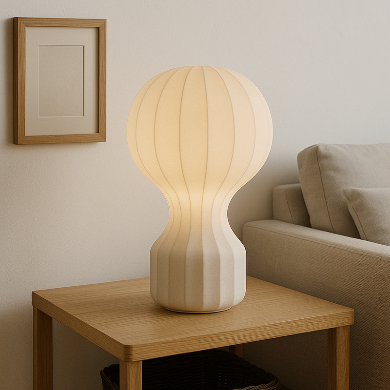 Lampa Stołowa Wabi Sabi z Jedwabnym Abażurem – Minimalistyczna Lampa LED do Salonów i Jadalni 2