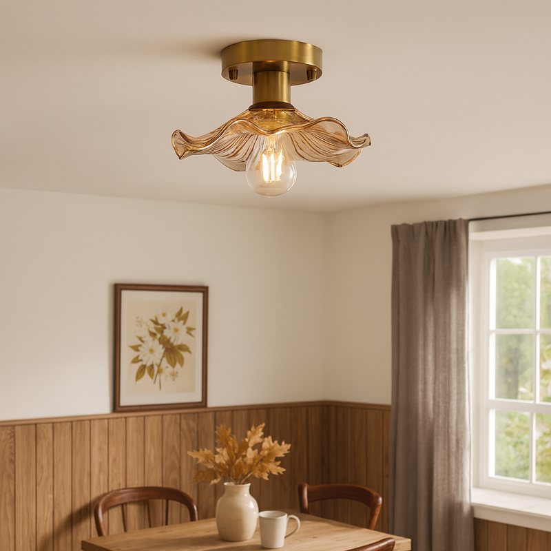 Lampa Sufitowa Hibiscus z Zielonym Szkłem i Mosiężnym Wykończeniem – Nowoczesna Lampa LED do Salonu i Sypialni 4