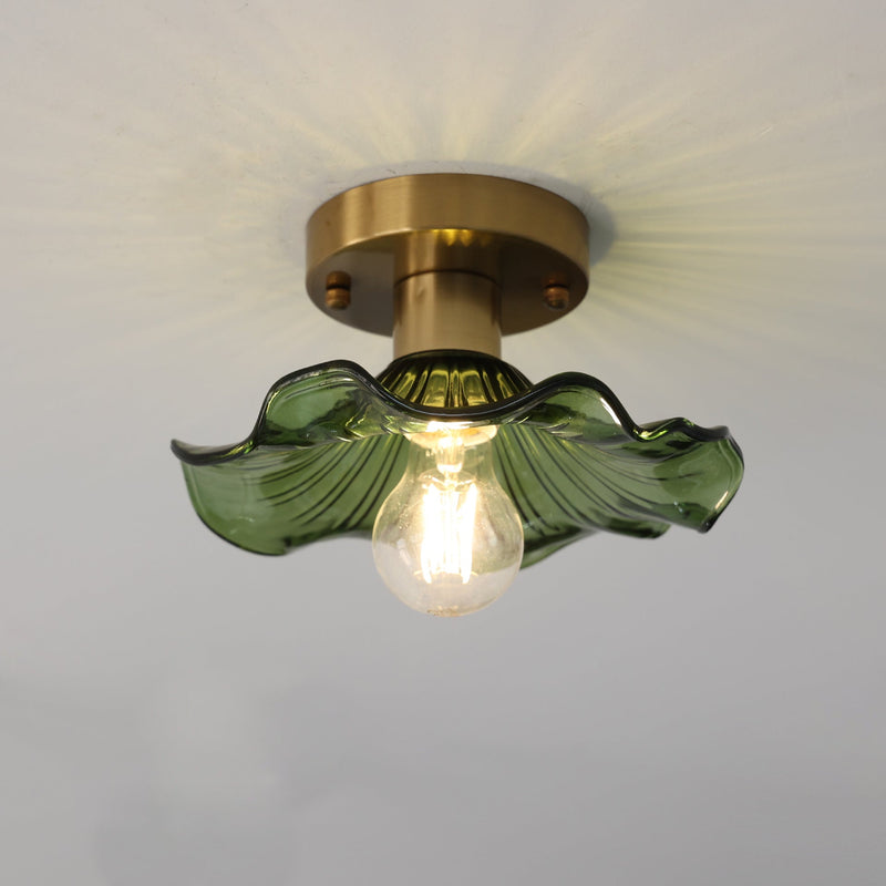 Lampa Sufitowa Hibiscus z Zielonym Szkłem i Mosiężnym Wykończeniem – Nowoczesna Lampa LED do Salonu i Sypialni 7