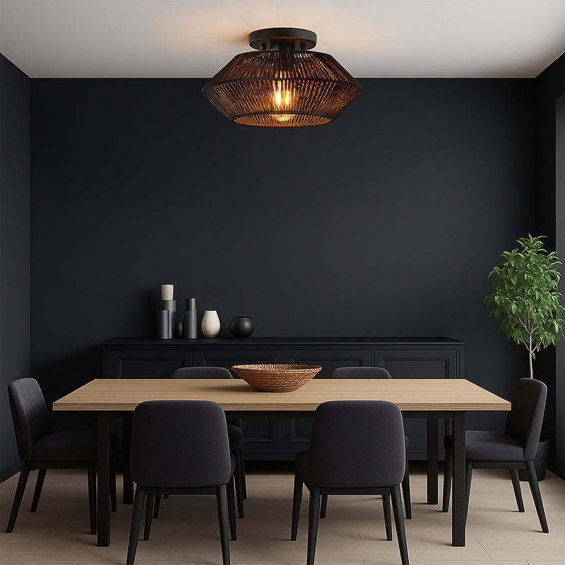 Lampa Sufitowa z Tkaniny Bambusowej LED do Salonu i Jadalni – Ręcznie Tkany Klosz, Ciepłe Światło, Nowoczesny Design 4