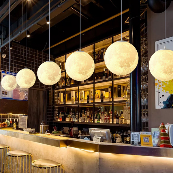 Lampa Wisząca Księżycowa z Bambusowym Kapturkiem – Nowoczesne Oświetlenie do Salonu i Sypialni, Lampy LED, Minimalistyczny Design 0