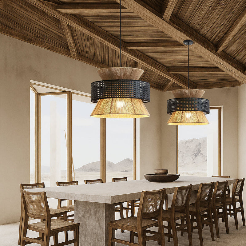 Lampa Wisząca Yudas Wabi Sabi z Rattanu - Asymetryczna Lampa do Salonu, Oświetlenie Nad Stół, Miękkie Światło LED 4