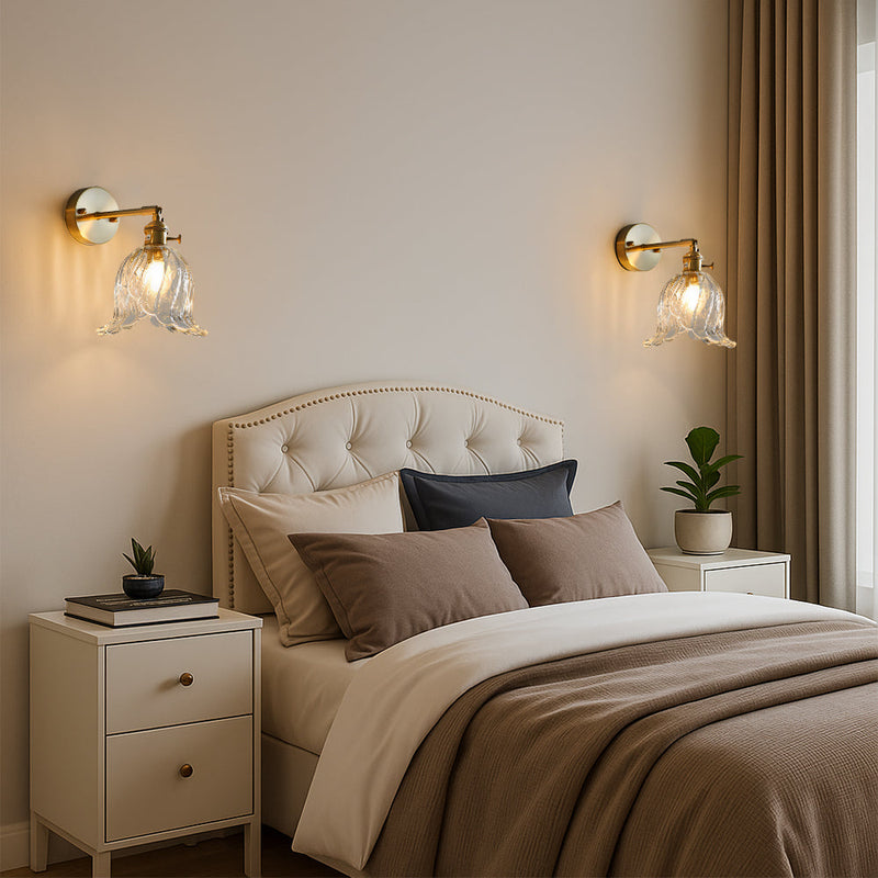 Lampka Ścienna LED z Kwiatowym Wzorem - Elegancka Lampa do Sypialni i Salonu, Ciepłe Światło 3000K, Szkło i Metal 3