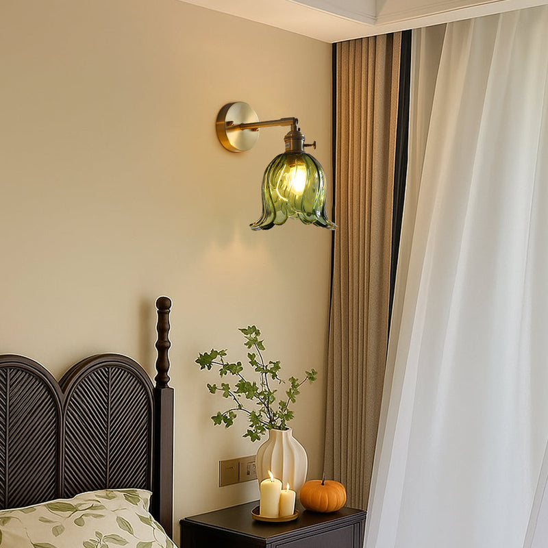 Lampka Ścienna LED z Kwiatowym Wzorem - Elegancka Lampa do Sypialni i Salonu, Ciepłe Światło 3000K, Szkło i Metal 5